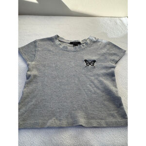 FOREVER 21 cropped Gray Short Sleeve waffle knit Tee Black Butterfly, Size S